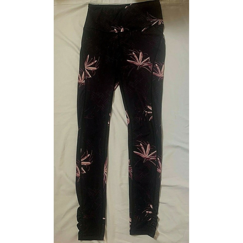 Gaiam Womens Black Purple Flowers Kylie High Rise Legging Mila Print Size Small
